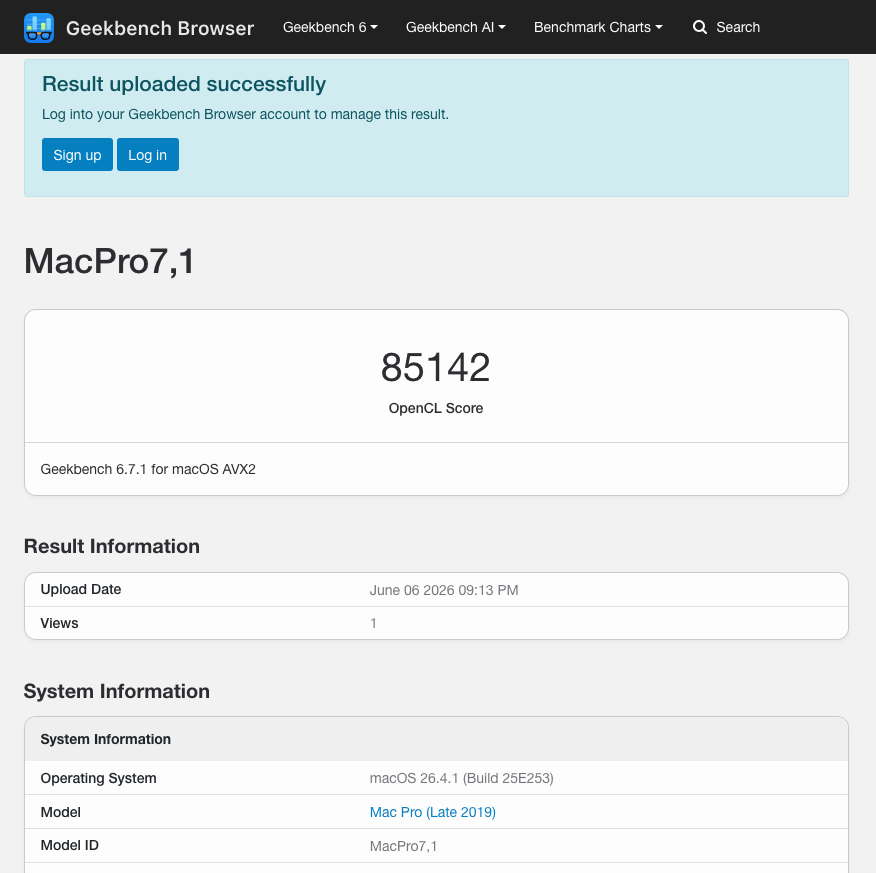 Geekbench GPU OpenCL score — RX 6750 XT on macOS